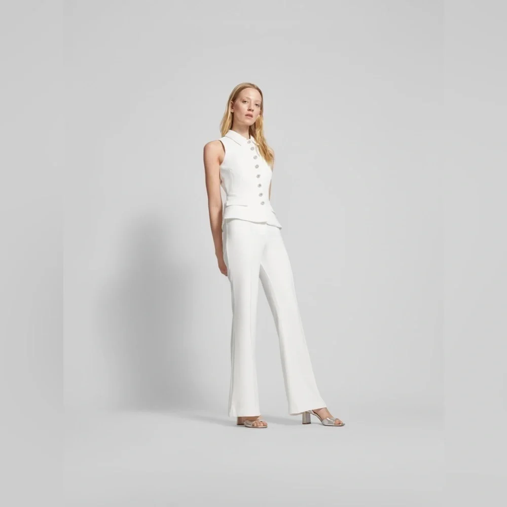 Self-Portrait Button up vest top sleeveless with placket in white